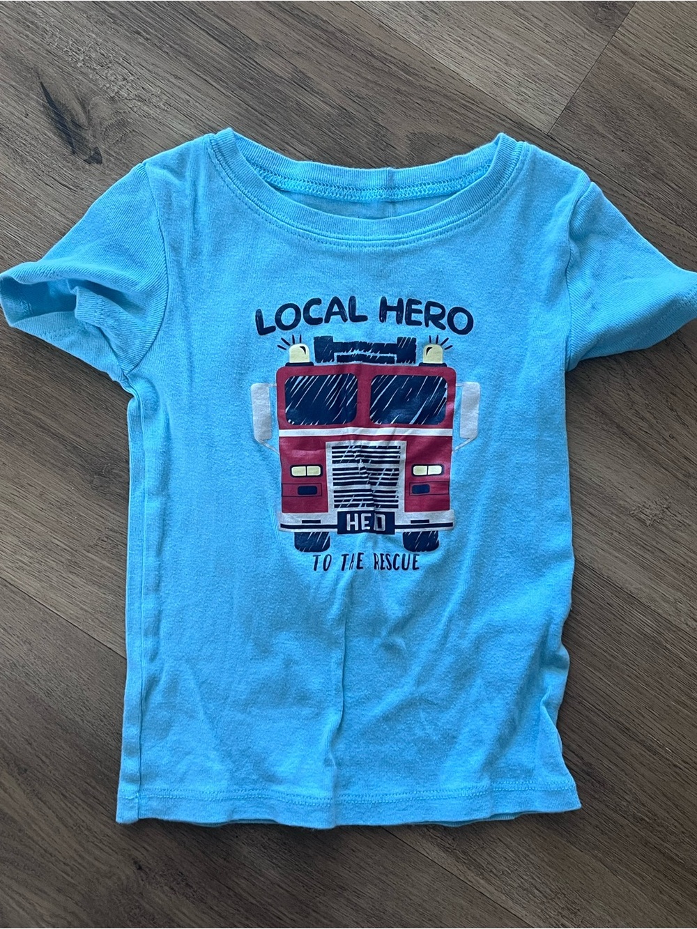 Blue Kids Tee with Fire Truck Graphic 4T